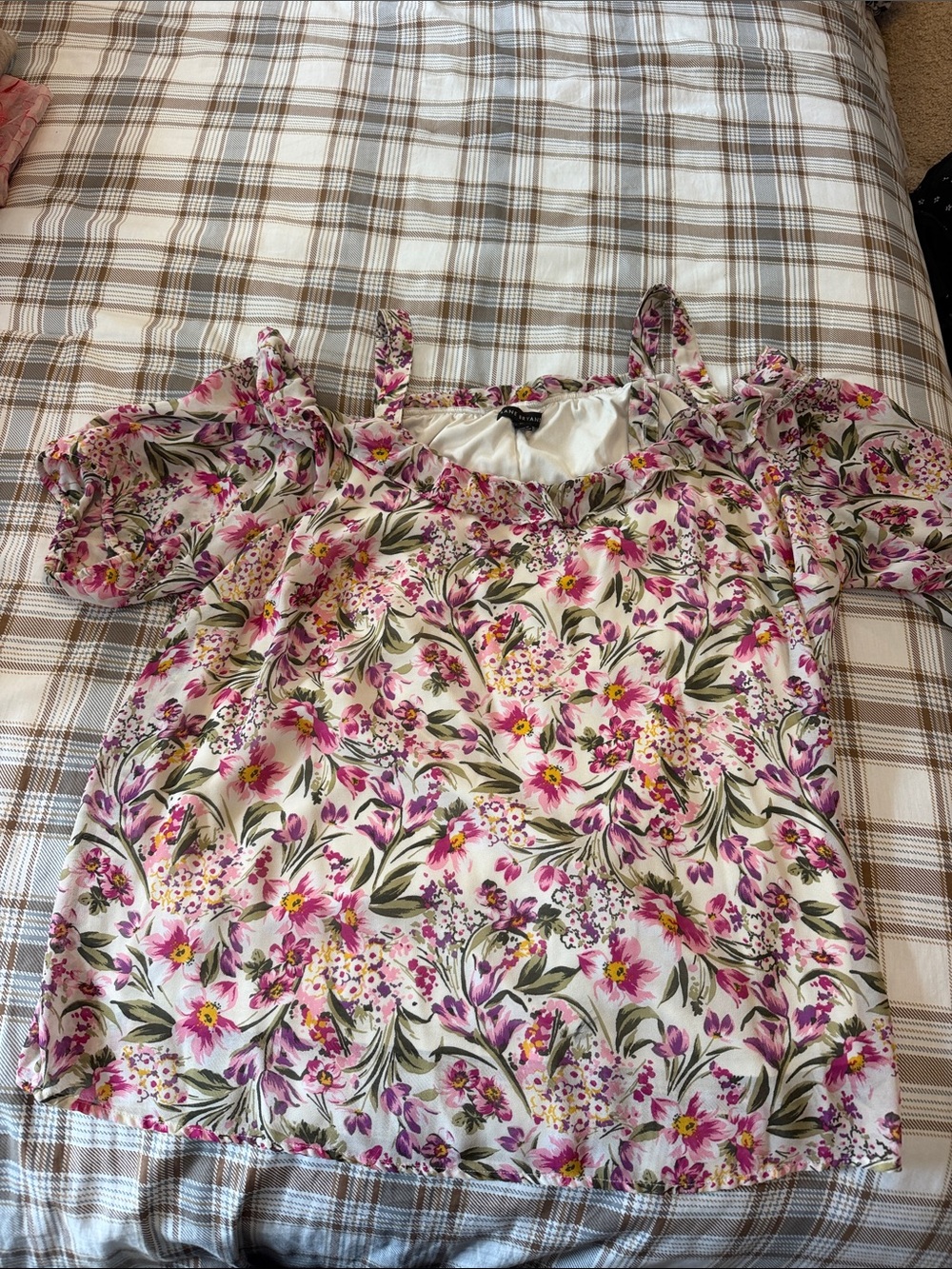 Lane Bryant Pink and Green Floral Off-Shoulder Blouse